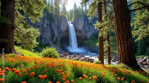 Forest Waterfall in Bloom 4K Stock Video.