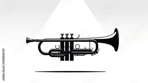 Dramatic Trumpet Illustration with Spotlight on White Background Musical Instrument Art for Jazz Performances and Concert Posters with Elegant Design and Artistic Flair