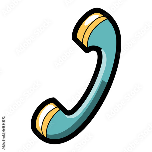 Retro telephone handset icon with a blue and yellow design on a white background