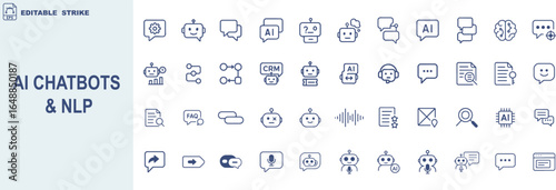 AI Chatbots and NLP Icon Set for Conversational UI, Language Processing, and Smart Assistant Design