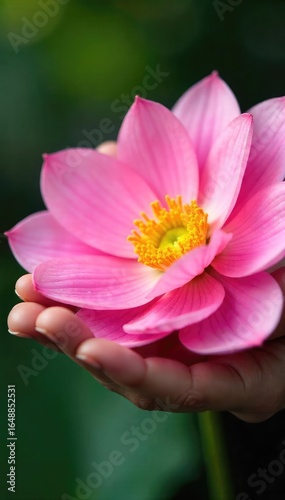 Close-up of delicate petals being gently caressed, evoking a feeling of serenity and natural beauty Perfect for spa, wellness, aromatherapy, and floral themes , color, vibrant