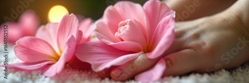 Wallpaper Mural Close-up of delicate flower petals being gently caressed, suggesting a soothing massage or spa treatment Perfect for relaxation, wellness, and beauty concepts , natural beauty, plant therapy Torontodigital.ca