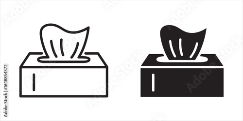 Tissue box icon set in line art and solid glyph styles. Simple vector illustration for hygiene, health, and cold symptoms.