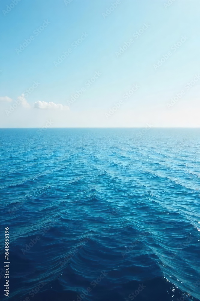 Obraz premium Vast, tranquil ocean stretching to the hazy horizon under a clear sky Perfect for travel, nature, or serenity themes Captures the immensity and peace of the open sea , waves, clear