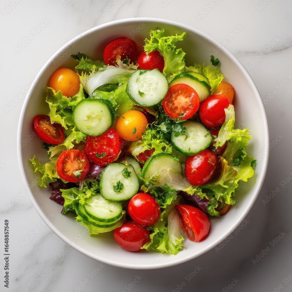 Fresh salad bowl, vegetables, healthy meal, kitchen counter, overhead shot, food photography Fresh salad bowl, vegetables, healthy meal, kitchen counter, overhead shot, food photography