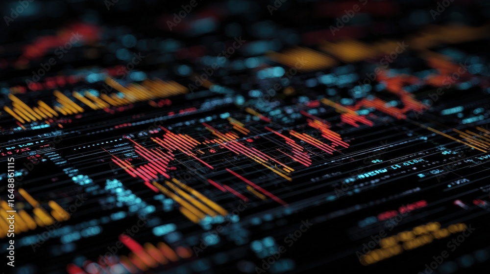 Obraz premium Abstract Financial Data Visualization: Stock Market Chart with Glowing Elements