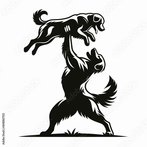 Golden Retriever Dog a playful lift. Cartoon Animal Clipart Silhouette Vector Illustration Line Art Illustration. Happy pet gets an amusing boost fun canine action for joy.