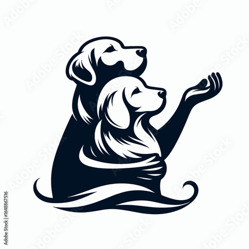 Golden Retriever Dog Classic Embrace. Cartoon Animal Clipart Silhouette Vector Illustration Line Art Illustration. Affectionate kind canine hug familiar type.