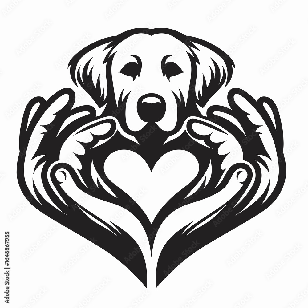 Fototapeta premium Golden Retriever Dog Curve hands inward to make a heart gesture. Cartoon Animal Clipart Silhouette Vector Illustration Line Art Illustration. Canine pet making loving sign with paw bent.