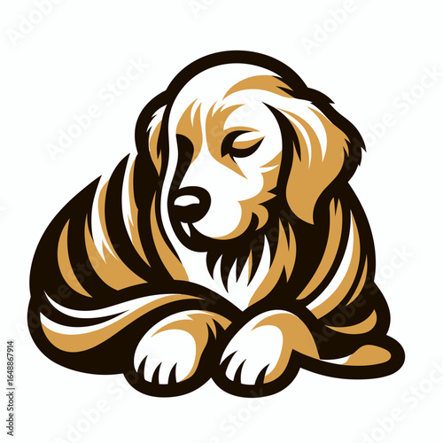 Golden Retriever Dog Cuddling under a blanket. Cartoon Animal Clipart Silhouette Vector Illustration Line Art Illustration. Canine buddy snuggling beneath cover comfy cozy warm pet indoor.