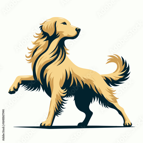 Golden Retriever Dog dancing tango. Cartoon Animal Clipart Silhouette Vector Illustration Line Art Illustration. Canine enjoyment friend performing argentine rhythm.