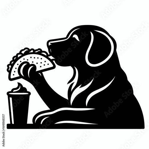 Golden Retriever Dog eat taco. Cartoon Animal Clipart Silhouette Vector Illustration Line Art Illustration. Canine breed consume mexican meal a corn tortilla wrap with meaty filling.