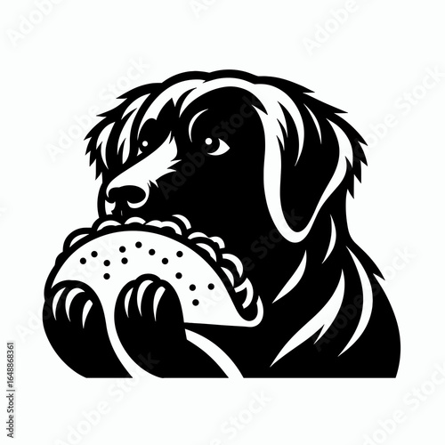 Golden Retriever Dog eat taco. Cartoon Animal Clipart Silhouette Vector Illustration Line Art Illustration. Canine breed intake a tortilla family pet enjoy delicious mexican meal.