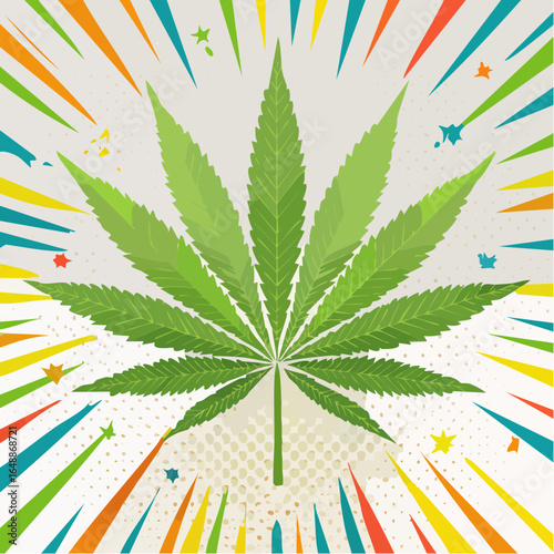 Jolie feuille de cannabis su un fond dynamique coloré