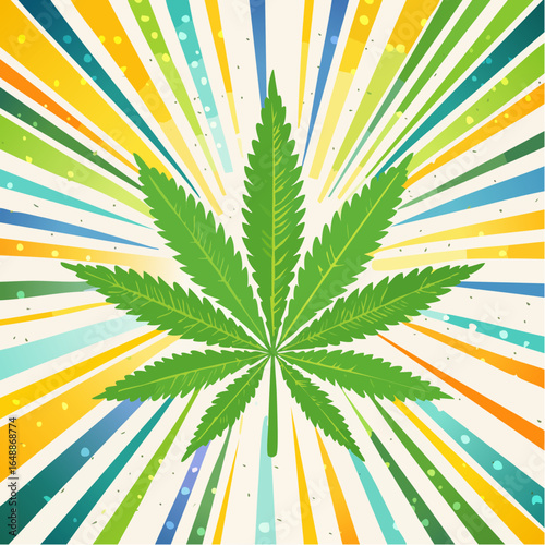 Jolie feuille de cannabis su un fond dynamique coloré
