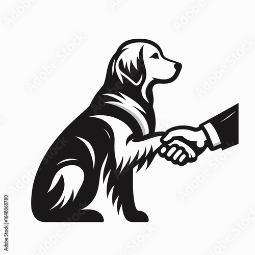 Golden Retriever Dog Holding hands. Cartoon Animal Clipart Silhouette Vector Illustration Line Art Illustration. Canine companionship a paw grips human digit in affection.