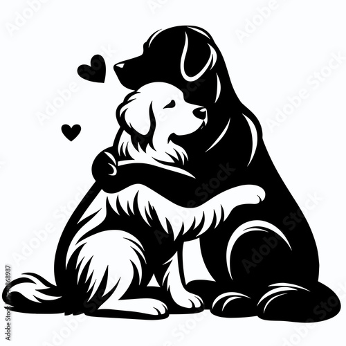 Golden Retriever Dog Hugging. Cartoon Animal Clipart Silhouette Vector Illustration Line Art Illustration. Canine cuddles adorable friendly pet embrace affection loving.
