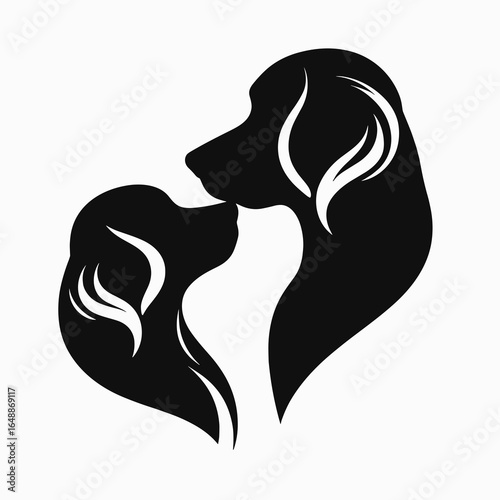 Golden Retriever Dog Intimate Forehead Kiss. Cartoon Animal Clipart Silhouette Vector Illustration Line Art Illustration. Affectionate canine gentle brow touch a loving bond with family pet.