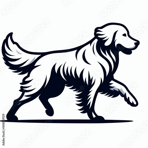 Golden Retriever Dog jogging. Cartoon Animal Clipart Silhouette Vector Illustration Line Art Illustration. Yellow canine running exercise workout cardio fitness wellbeing breed pet.