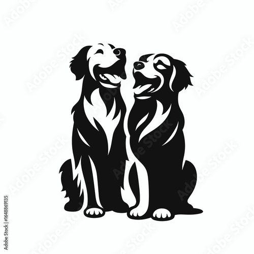 Golden Retriever Dog Laughing Together. Cartoon Animal Clipart Silhouette Vector Illustration Line Art Illustration. Happy canine buddy having fun joy humor smile joke chuckle.
