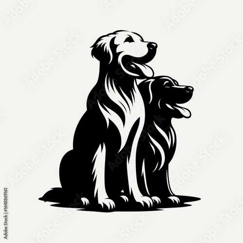 Golden Retriever Dog Laughing Together. Cartoon Animal Clipart Silhouette Vector Illustration Line Art Illustration. Happy canine friend chuckle joyful puppy enjoy moment as pal.