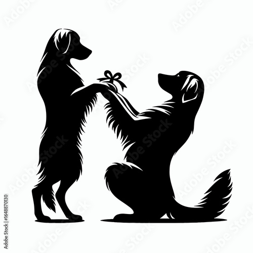Golden Retriever Dog Proposal Pose. Cartoon Animal Clipart Silhouette Vector Illustration Line Art Illustration. Canine declaration of love posture type marriage offer moment.
