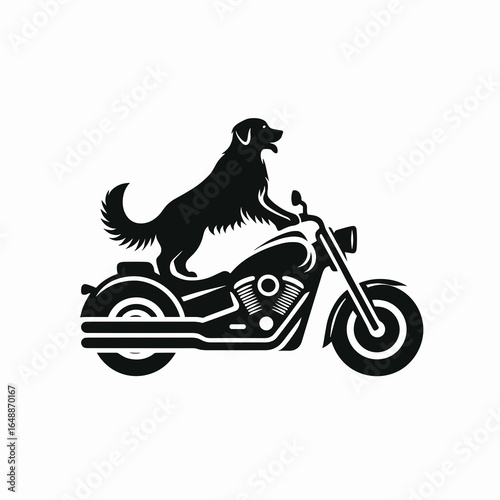 Golden Retriever Dog ride cruiser motorcycle. Cartoon Animal Clipart Silhouette Vector Illustration Line Art Illustration. Canine enjoying open road adventure atop two-wheel motorbike.