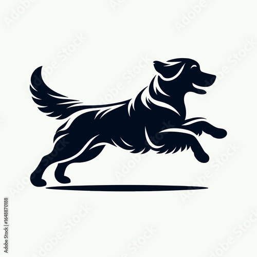 Golden Retriever Dog running. Cartoon Animal Clipart Silhouette Vector Illustration Line Art Illustration. Canine activity joyful breed pet at rapid movement outdoor chase.