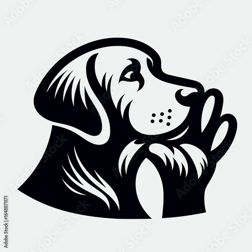 Golden Retriever Dog Whispering Secrets. Cartoon Animal Clipart Silhouette Vector Illustration Line Art Illustration. Canine kind talk pet breed clue calm contact hint.
