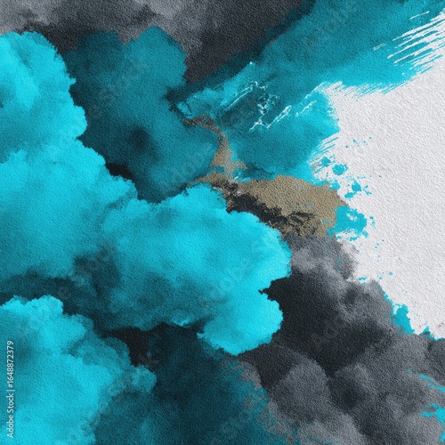 Abstract watercolor cloudscape in teal and gray