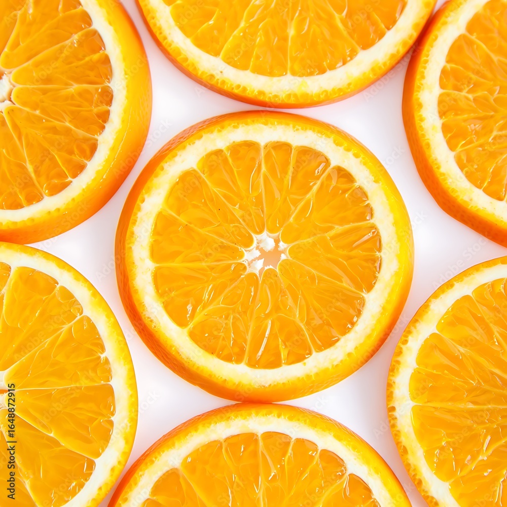 Fototapeta premium Fresh Orange Slices Pulp Detail Isolated White Background High Resolution