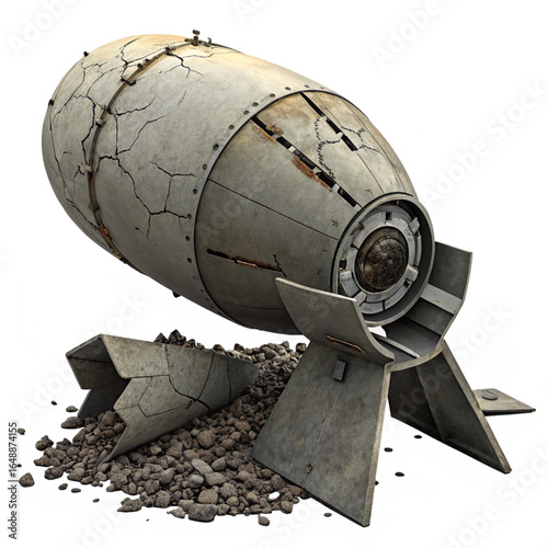 Dramatic vintage bomb wreckage symbolizes conflict and destruction, evoking historical impact and danger