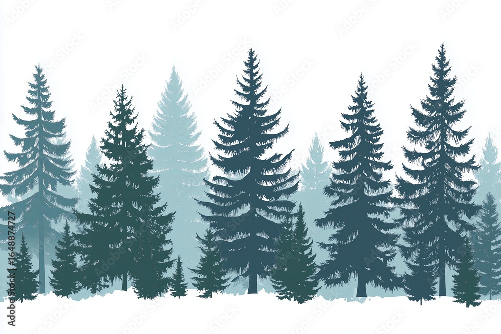 Obraz premium Panorama of forest, pine trees, spruce landscape, forest background. Vector illustration
