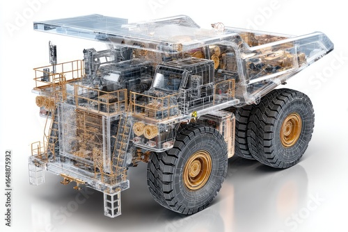 Transparent mining truck, internal components visible