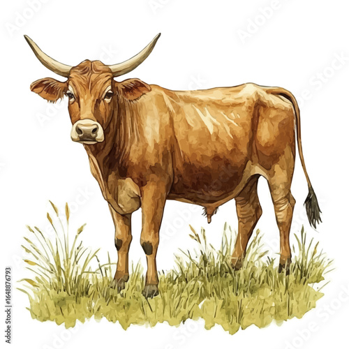 watercolor of Cow, vector, isolated on a white background.
