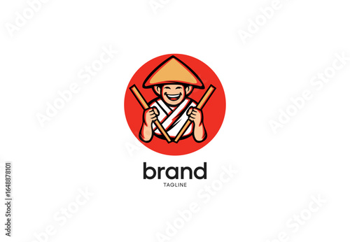 Happy Japanese chef with chopsticks in a circle Free Download Happy Japanese chef with chopsticks in a circle - GFXLoad