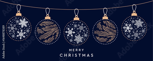merry christmas card with hanging ball decoration vector illustration