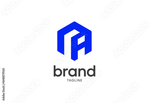 Blue geometric letter A icon with transparent background