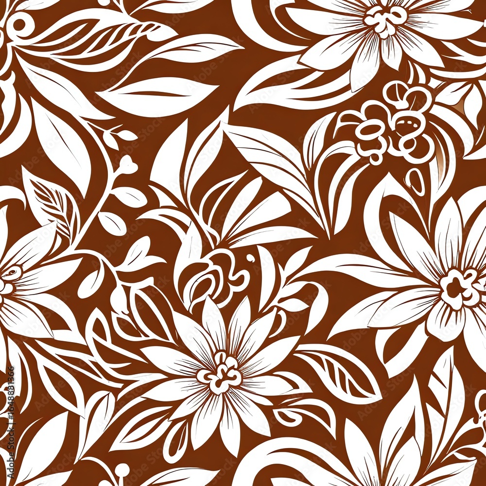 Fototapeta premium Elegant Brown and White Floral Pattern Design