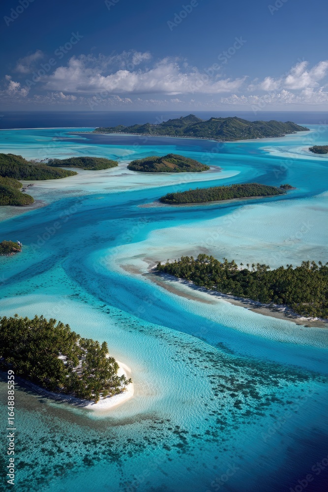 Obraz premium Turquoise lagoon, multiple islands, aerial view