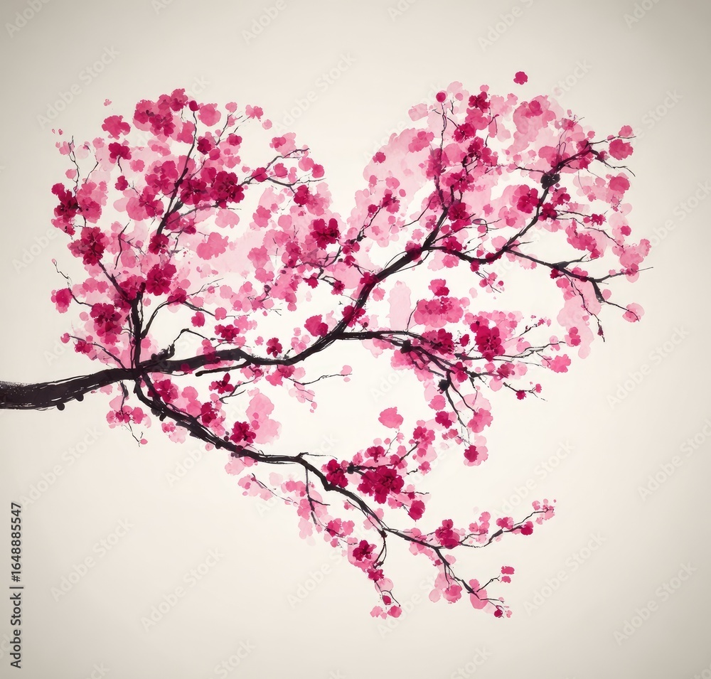 Fototapeta premium Heart-shaped cherry blossom branch