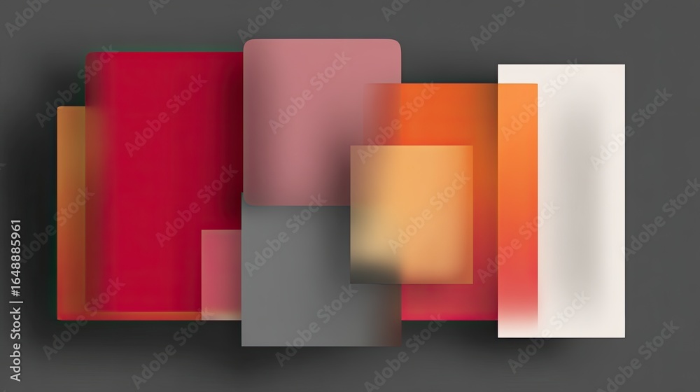 Fototapeta premium Abstract geometric shapes in warm colors layered on a dark background