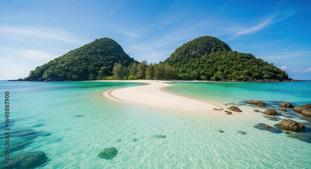 Fototapeta premium Pristine tropical beach, turquoise water, and lush islands