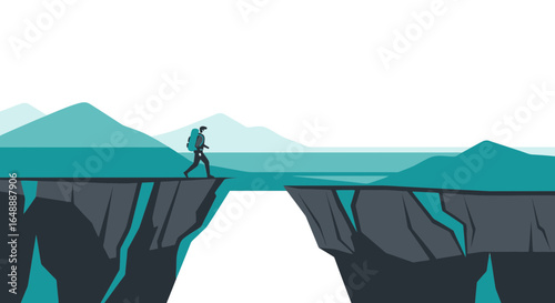 Adventure Man Crosses the Chasm, Conquering Obstacles on an Epic Journey