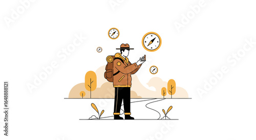 Adventure Time Tracking Navigation with a Compass on the Landscape Journey