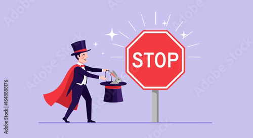 A Magician Uses Illusion To Make A Bunny Appear From Stop Sign Hat