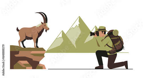 Adventurer Captures Wild Goat Amidst Majestic Peaks During a Mountain Expedition