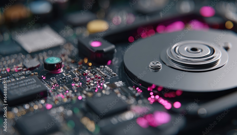 Obraz premium Close-up of a circuit board with hard drive