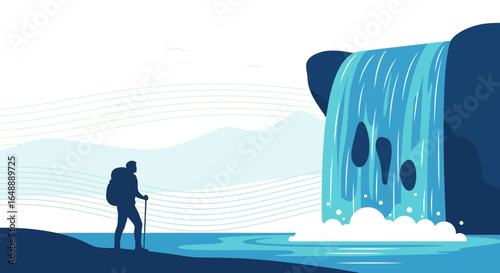 Adventurer Near Waterfall Seeking Natural Beauty And Outdoor Tranquility