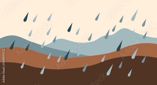 Abstract Landscape With Rain Minimalist Illustration For Weather Concept Design